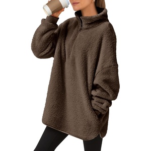image:imageANRABESS Womens Fuzzy Sherpa Pullover Fleece Quarter Zip SweatshirtDeep Brown