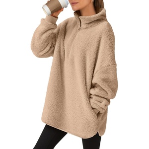 image:imageANRABESS Womens Fuzzy Sherpa Pullover Fleece Quarter Zip SweatshirtKhaki