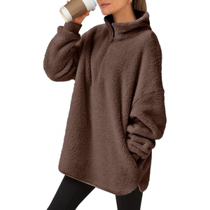 image:imageANRABESS Womens Fuzzy Sherpa Pullover Fleece Quarter Zip SweatshirtRed Brown