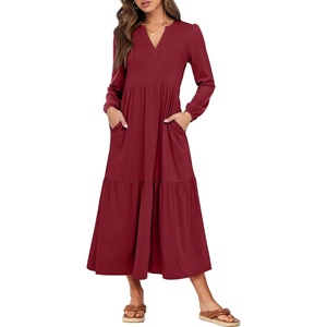 image:imageANRABESS Womens Long Sleeve Fall Flowy Boho Maxi DressesDeep Red