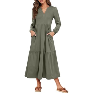 image:imageANRABESS Womens Long Sleeve Fall Flowy Boho Maxi DressesOlive Green