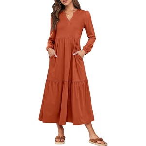 image:imageANRABESS Womens Long Sleeve Fall Flowy Boho Maxi DressesRust Red