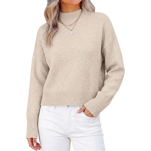 image:imageANRABESS Womens Long Sleeve Mock Neck Cropped Pullover Sweaters LightweightAlmond
