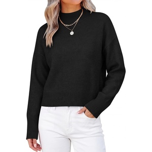 image:imageANRABESS Womens Long Sleeve Mock Neck Cropped Pullover Sweaters LightweightBlack