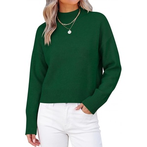 image:imageANRABESS Womens Long Sleeve Mock Neck Cropped Pullover Sweaters LightweightGreen
