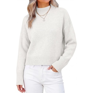 image:imageANRABESS Womens Long Sleeve Mock Neck Cropped Pullover Sweaters LightweightWhite