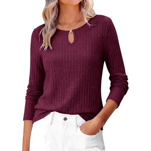 image:imageANRABESS Womens Long Sleeve Shirts Ribbed Knit Fall TopsBurgundy