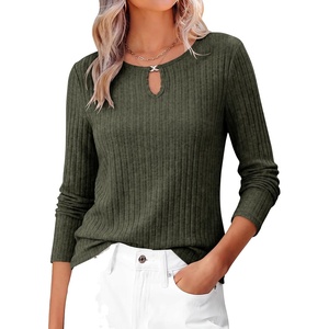 image:imageANRABESS Womens Long Sleeve Shirts Ribbed Knit Fall TopsGreen