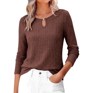 image:imageANRABESS Womens Long Sleeve Shirts Ribbed Knit Fall TopsRust Red