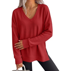 image:imageANRABESS Womens Long Sleeve Shirts Waffle Knit Tunic TopBright Red