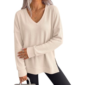 image:imageANRABESS Womens Long Sleeve Shirts Waffle Knit Tunic TopParchment