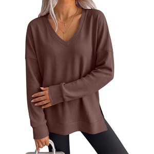 image:imageANRABESS Womens Long Sleeve Shirts Waffle Knit Tunic TopRed Brown