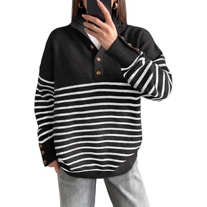 image:imageANRABESS Womens Long Sleeve Striped Turtle Neck Lightweight Fall SweaterBlack White Stripe