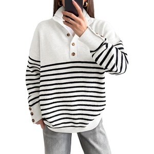 image:imageANRABESS Womens Long Sleeve Striped Turtle Neck Lightweight Fall SweaterWhite Black Stripe