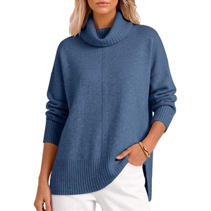 image:imageANRABESS Womens Oversized Cowl Neck Cozy Batwing Long Sleeve Fall SweaterBlue