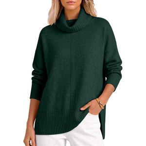 image:imageANRABESS Womens Oversized Cowl Neck Cozy Batwing Long Sleeve Fall SweaterGreen