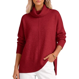 image:imageANRABESS Womens Oversized Cowl Neck Cozy Batwing Long Sleeve Fall SweaterRed