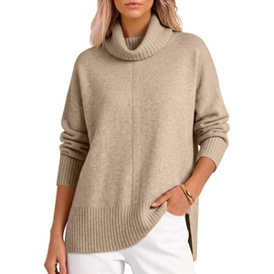 image:imageANRABESS Womens Oversized Cowl Neck Cozy Batwing Long Sleeve Fall SweaterTan