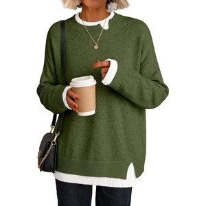 image:imageANRABESS Womens Oversized Sweater Fall Crewneck Patchwork Teacher OutfitsArmy Green