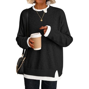 image:imageANRABESS Womens Oversized Sweater Fall Crewneck Patchwork Teacher OutfitsBlack