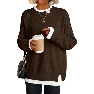 image:imageANRABESS Womens Oversized Sweater Fall Crewneck Patchwork Teacher OutfitsCoffee