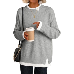 image:imageANRABESS Womens Oversized Sweater Fall Crewneck Patchwork Teacher OutfitsGrey