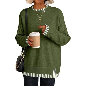 image:imageANRABESS Womens Oversized Sweater Fall Crewneck Patchwork Teacher OutfitsStriped Green