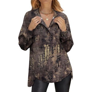 image:imageANRABESS Womens Oversized Sweatshirt Printed Henley Neck Fall PulloverVintage Brown