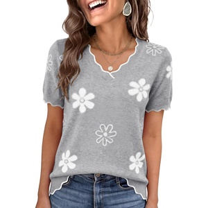 image:imageANRABESS Womens Short Sleeve Lightweight Sweater Business Casual TopsFlower Grey