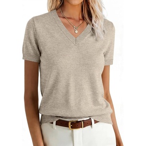 image:imageANRABESS Womens Short Sleeve Sweater Top Wool Blend Business Casual OutfitsAlmond