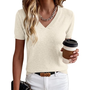 image:imageANRABESS Womens Short Sleeve Sweater Top Wool Blend Business Casual OutfitsCream White