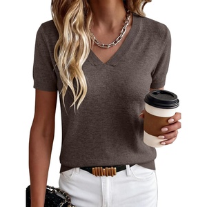 image:imageANRABESS Womens Short Sleeve Sweater Top Wool Blend Business Casual OutfitsDrak Taupe
