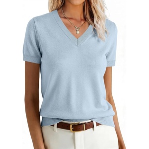 image:imageANRABESS Womens Short Sleeve Sweater Top Wool Blend Business Casual OutfitsLight Blue