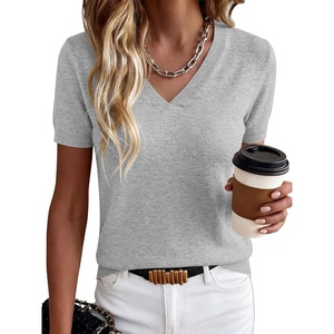 image:imageANRABESS Womens Short Sleeve Sweater Top Wool Blend Business Casual OutfitsLight Grey
