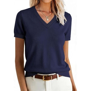 image:imageANRABESS Womens Short Sleeve Sweater Top Wool Blend Business Casual OutfitsNavy Blue