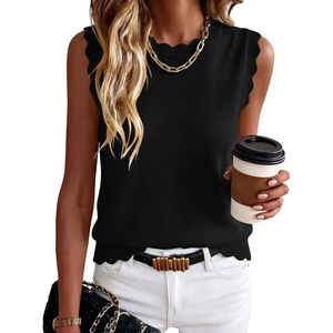 image:imageANRABESS Womens Sleeveless Scallop Sweater Vest Crew Neck Tank TopsBlack