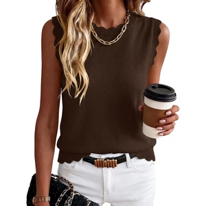 image:imageANRABESS Womens Sleeveless Scallop Sweater Vest Crew Neck Tank TopsCoffee