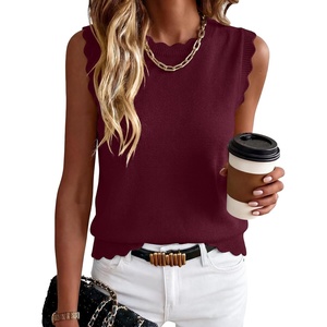 image:imageANRABESS Womens Sleeveless Scallop Sweater Vest Crew Neck Tank TopsDrak Red