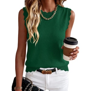 image:imageANRABESS Womens Sleeveless Scallop Sweater Vest Crew Neck Tank TopsForest Green