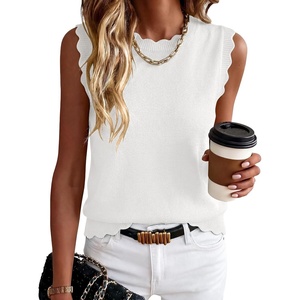 image:imageANRABESS Womens Sleeveless Scallop Sweater Vest Crew Neck Tank TopsWhite