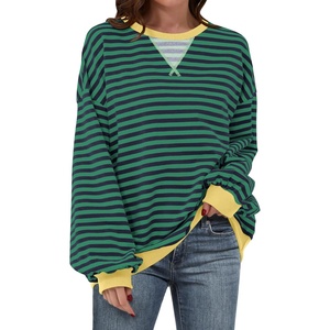 image:imageANRABESS Womens Striped Oversized SweatshirtsBlue Green