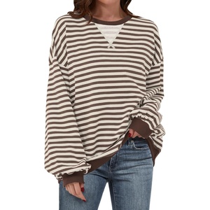 image:imageANRABESS Womens Striped Oversized SweatshirtsBrown White