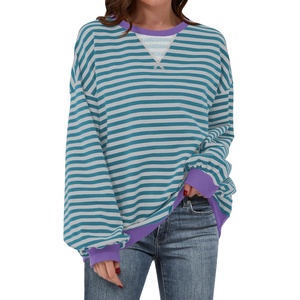 image:imageANRABESS Womens Striped Oversized SweatshirtsGreen Grey