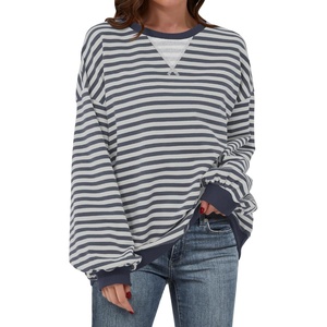 image:imageANRABESS Womens Striped Oversized SweatshirtsGrey Blue