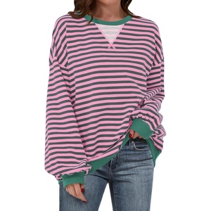 image:imageANRABESS Womens Striped Oversized SweatshirtsGrey Pink