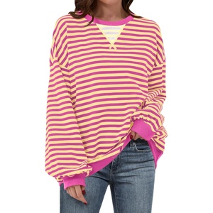 image:imageANRABESS Womens Striped Oversized SweatshirtsHot Pink Yellow