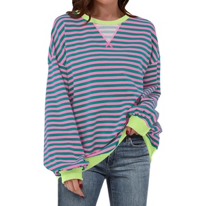 image:imageANRABESS Womens Striped Oversized SweatshirtsPink Green