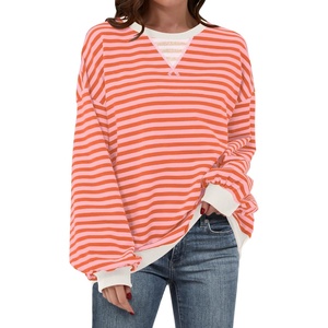 image:imageANRABESS Womens Striped Oversized SweatshirtsPink Orange
