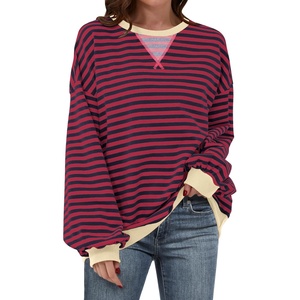 image:imageANRABESS Womens Striped Oversized SweatshirtsRed Blue