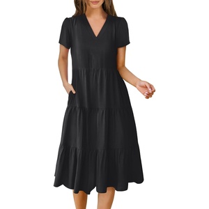 image:imageANRABESS Womens Summer Casual Dresses Short Sleeve Boho Midi DressBlack
